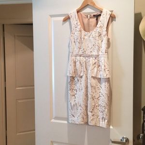 BCBG white and tan peplum dress